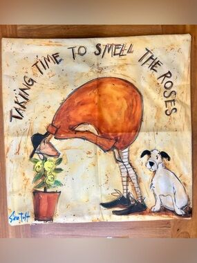 Sam Toft “Taking Time to Smell the Roses" Whimsical Art Throw Pillow Case